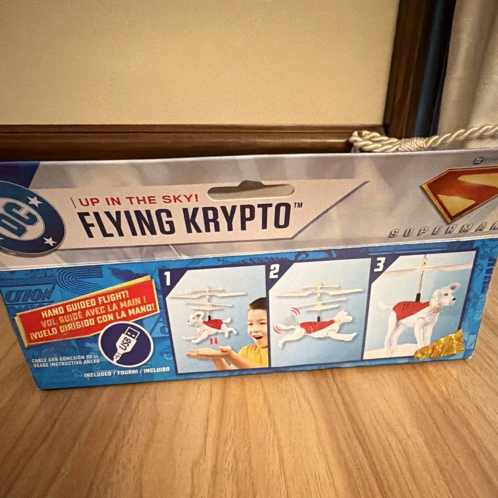 DC Superman Up in the Sky Flying Krypto Dog Action Figure Hand Guided Toy NIB